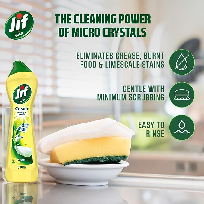 JIF Cream Cleaner, Lemon, stain remover with micro crystal technology 500ml